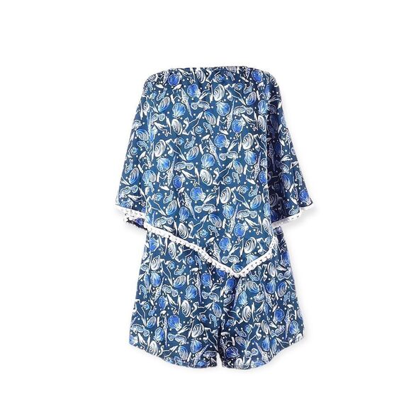 Blue Beach Crochet Tassel Overlay Romper Shorts Outfit NEW - Picture 6 of 6